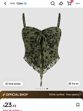 Cider Olive Green Floral Mesh Knotted Crop Cami Top